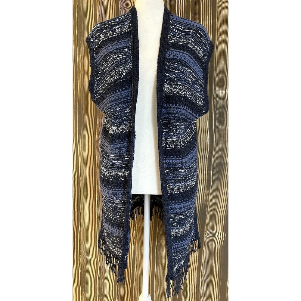 Massimo Dutti Womens Open Cardigan Knit Sweater Vest Sz XS Oversized Fringe Boho